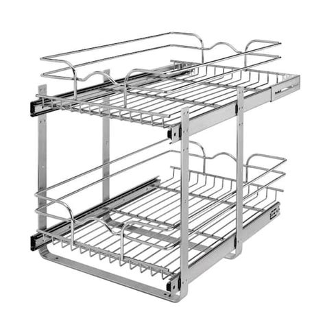 rev-a-shelf silver steel 2-tier cabinet pull out wire baskets|2 tier wire pullout shelves.